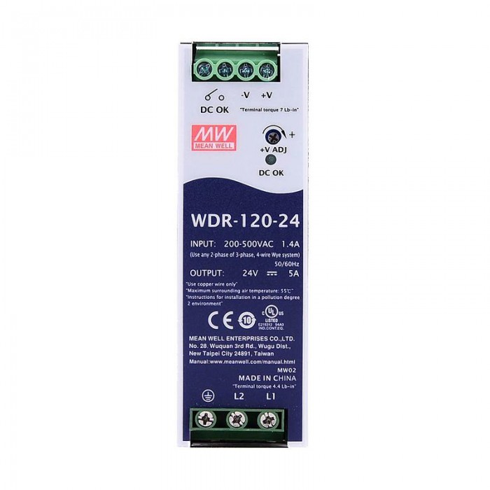 Meanwell WDR-120-24 Alimentatore CNC 120W 24VDC 5A 180~550VAC Alimentatore su guida DIN