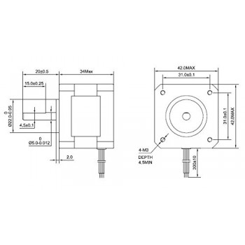 Motore passo-passo bipolare Nema 17 12V 1,8 gradi 26Ncm 0,4A 42x42x34mm 4 fili