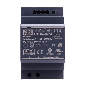 Mean Well HDR-60-24 Alimentatore CNC 60W 24VDC 2.5A 115/230VAC Alimentatore su guida DIN