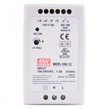 Mean Well MDR-100-12 Alimentatore CNC 100W 12VCC 7,5A 115/230VCA Alimentatore su guida DIN
