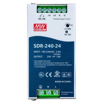 Alimentatore CNC Mean Well SDR-240-24 240W 24VCC 10A 115/230VCA con funzione PFC Alimentatore su guida DIN