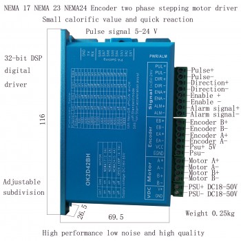 Driver passo-passo ad anello chiuso 0~5.6A 18~70VDC per motore passo-passo Nema 17, Nema 23, Nema 24